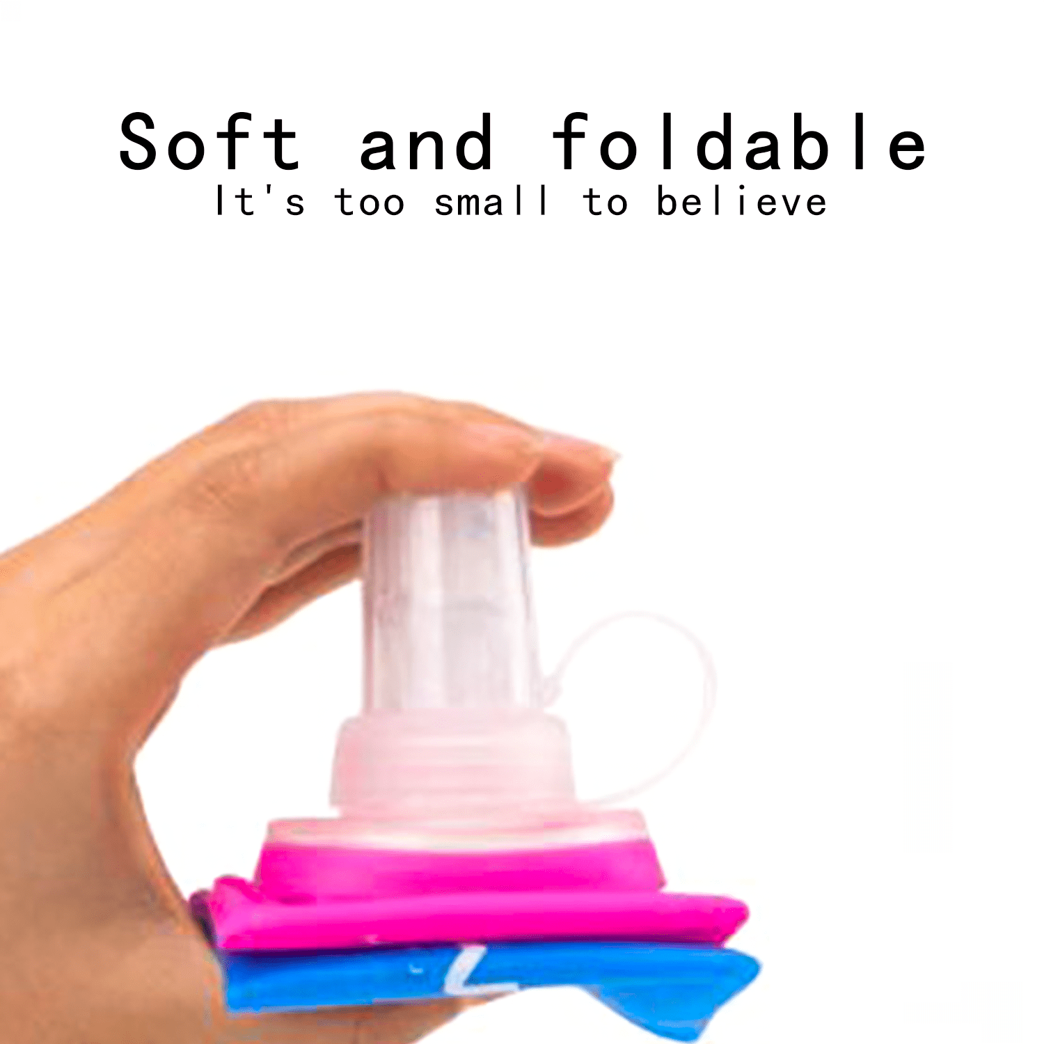 2- Pack Folding Soft Flask Portable Collapsible Running Lightweight Water Bottle for Outdoor Sports,Travel with Mouthpeice Cover - Ideal for Hiking Cycling Climbing (250ml/8.45oz, Pink Blue)