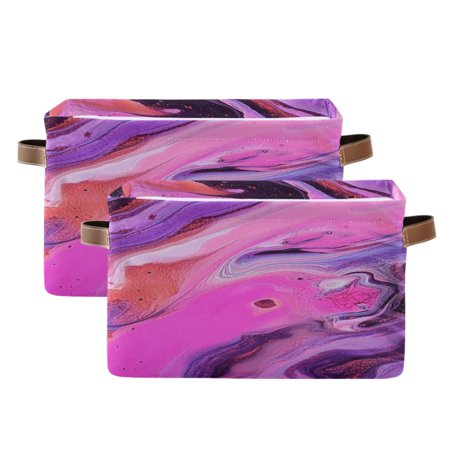 Pink and Purple Fluid Pattern Foldable Storage Basket Canvas Fabric Foldable Storage Bins with Handles Open Home Storage Bins Boxes for Toy Book Shelf Closet Baskets