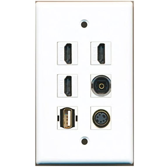 RiteAV - 3 HDMI 1 Port USB A-A 1 Port S-Video 1 Port Toslink Wall Plate