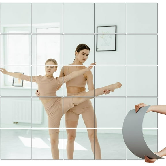 Gym Mirrors for Home, Acrylic Flexible Wall Mirror, 12" x 12" Square Extra Thick 2mm Safe Shatterproof Mirrors for Wall Bedroom Door Closet Mirror