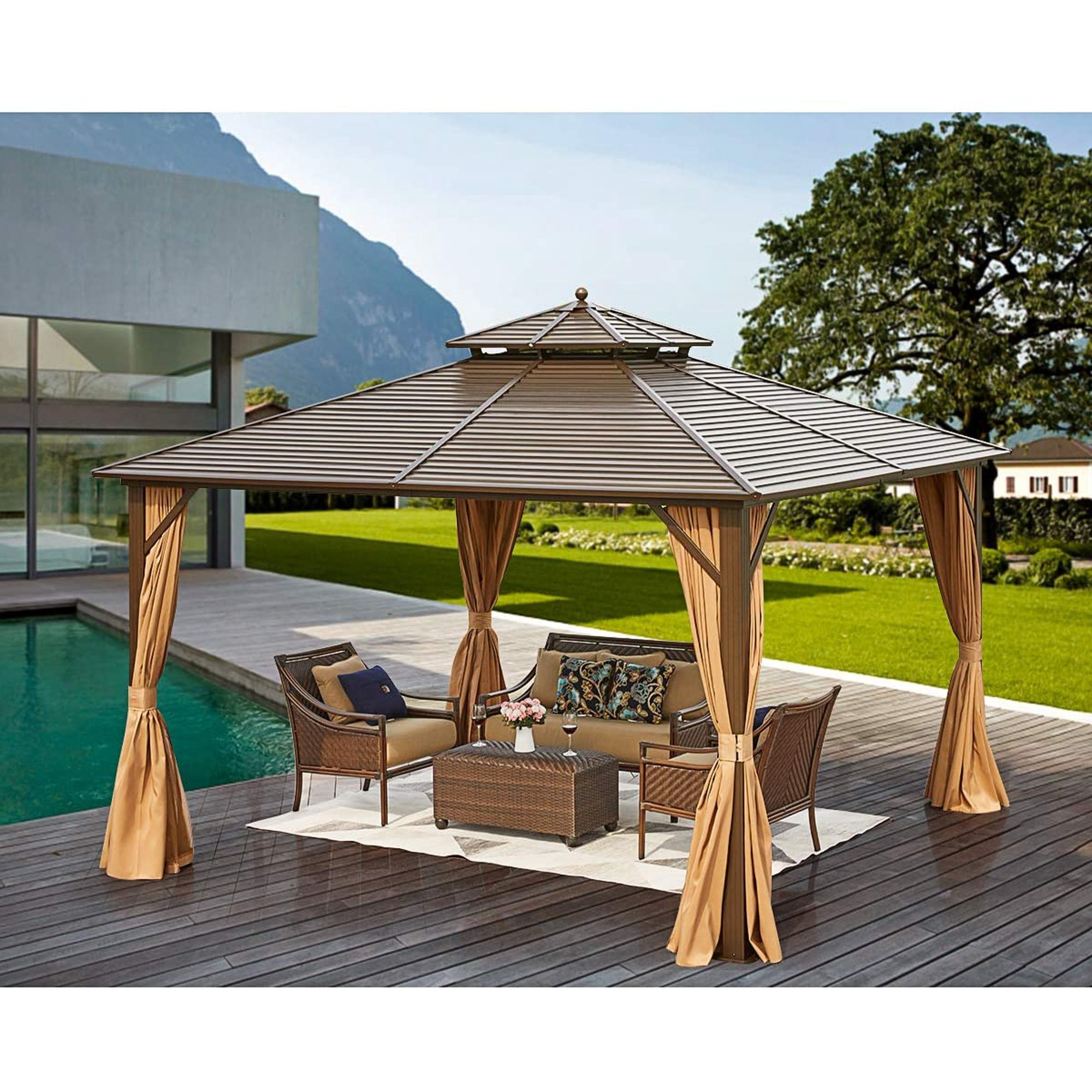 Outdoor Gazebo With Netting Canopy Backyard Pergola 10 x 12 Garden Patio Wedding 