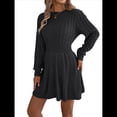 thumbnail image 2 of Vestido Tipo Jersey de Larga con Cuello Alto para Mujer, Informal, Holgado, de Punto Acanalado, Minivestido Corto de Otoño. Negro M, 2 of 10