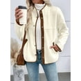 thumbnail image 5 of Female Fuzzy Fleece Jacket Button Down -Coats Casual Winter Warm Outwear with Pockets Apricot Color L, 5 of 9