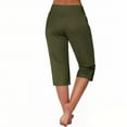 thumbnail image 5 of LIBRCLO Womens Yoga Pants Sports Gym Capris with Pockets Slim-Leg Capri Pants Elastic Waist Army Green M, 5 of 7