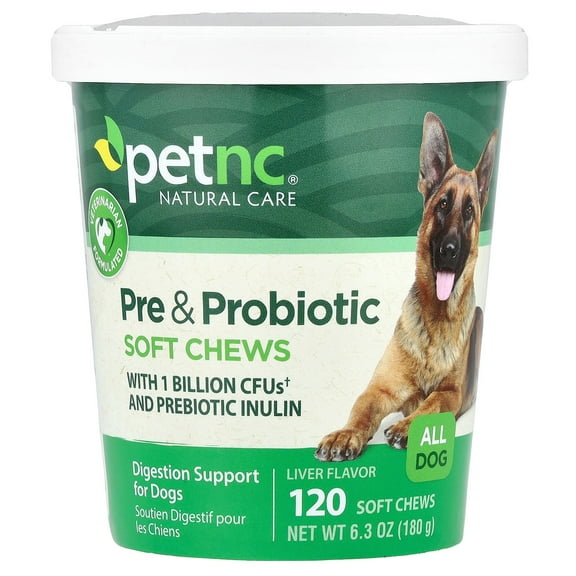 petnc NATURAL CARE Pre & Probiotic Soft Chews, All Dog, Liver, 120 Soft Chews, 6.3 oz (180 g)