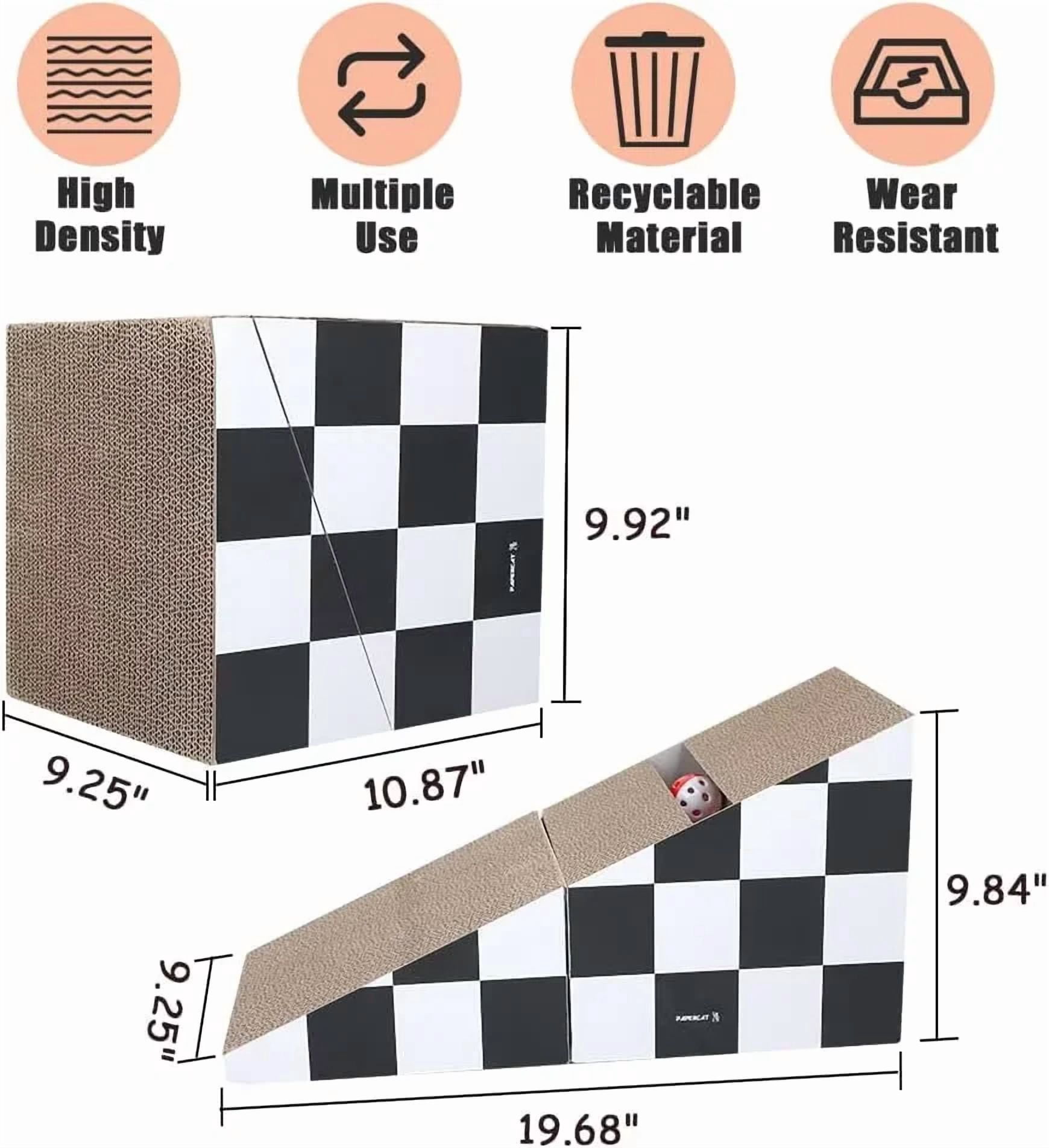 FluffyDream Cat Scratching Board with Ball, Triangle Cat Scratching Cardboard, Multiple Scratching Angles, 2-in-1 Scratching Lounge Bed, Recyclable and Durable, Furniture Protector, Black and White