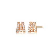 Forever Facets "M" CZ Earrings in Rose Gold over Sterling Silver, Adult Female