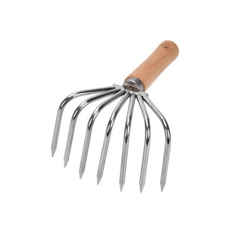 Hand Rake Lightweight Small Wooden Handle Weeding Soil Tiller for Lawn Flowers Short Handle 7