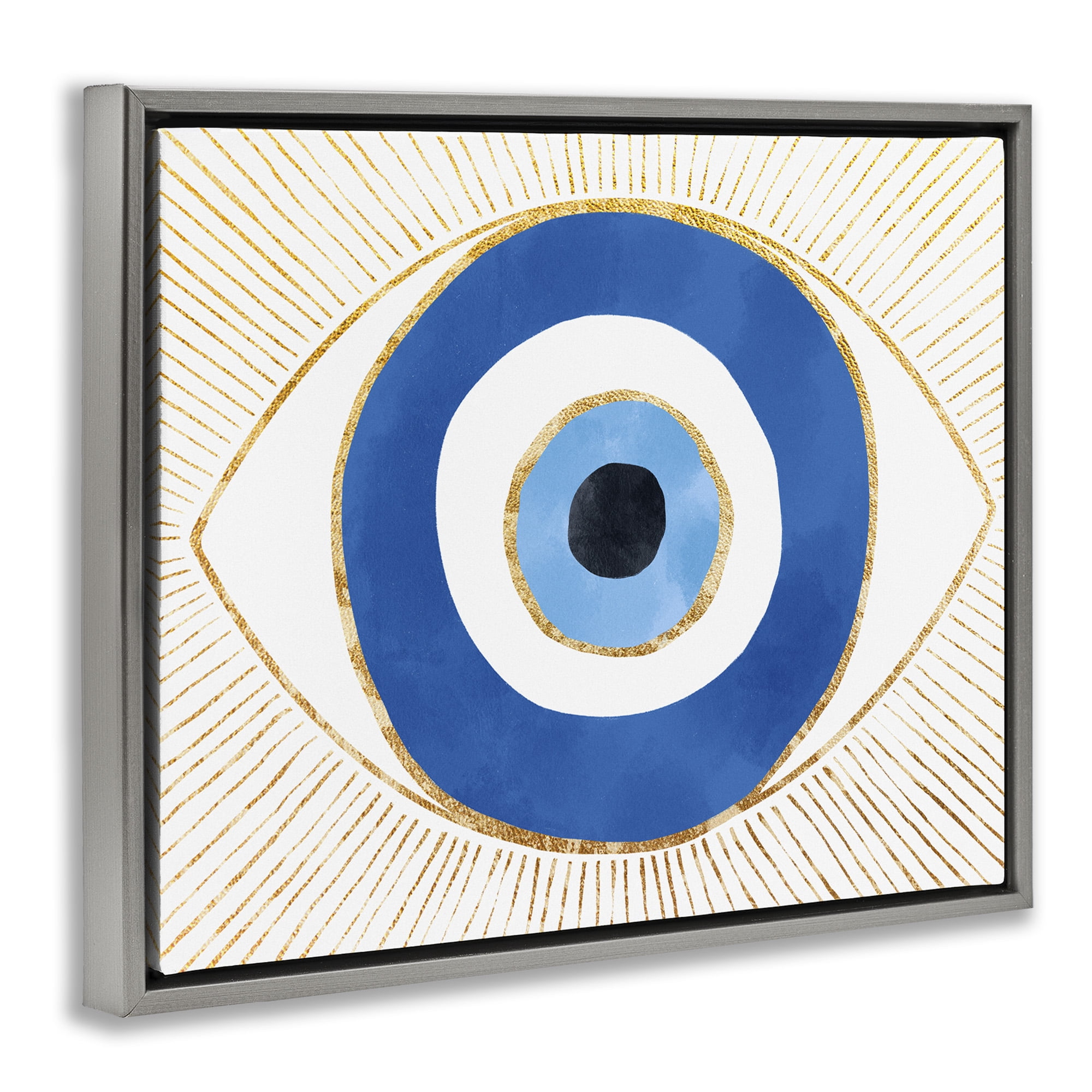 Stupell Industries Evil Eye Shape Striped Mati Symbol Graphic Art Luster Gray Floating Framed Canvas Print Wall Art, Design by Ziwei Li