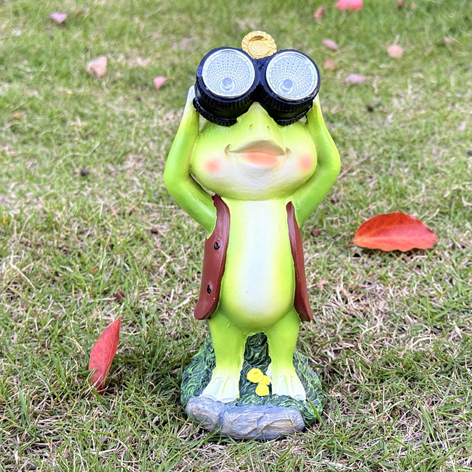 OIUR Solar Frog Statue Garden Frog Sculpture with Telescope Outdoor Frog Statue with Solar Light for Patio Lawn Yard Decoration