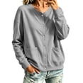 thumbnail image 4 of Women's Casual Snap Button Cardigan Jacket, Long Sleeve Crew Neck Lightweight Sweatshirt Coat with Pockets, Solid Color Fall Outerwear, 4 of 7