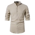 thumbnail image 1 of Camisa de lino y algodón para hombre de primavera y verano, camisa informal de manga larga con cuello levantado Pompotops oipoqjl47523, 1 of 9