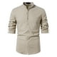 thumbnail image 1 of Camisa de lino y algodón para hombre de primavera y verano, camisa informal de manga larga con cuello levantado Pompotops oipoqjl47523, 1 of 9