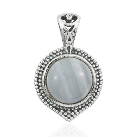 Amber Sterling Silver Handmade Pendant - Pendant Necklace 925 Sterling Silver Round Banded Agate Boho Handmade Jewelry for Women