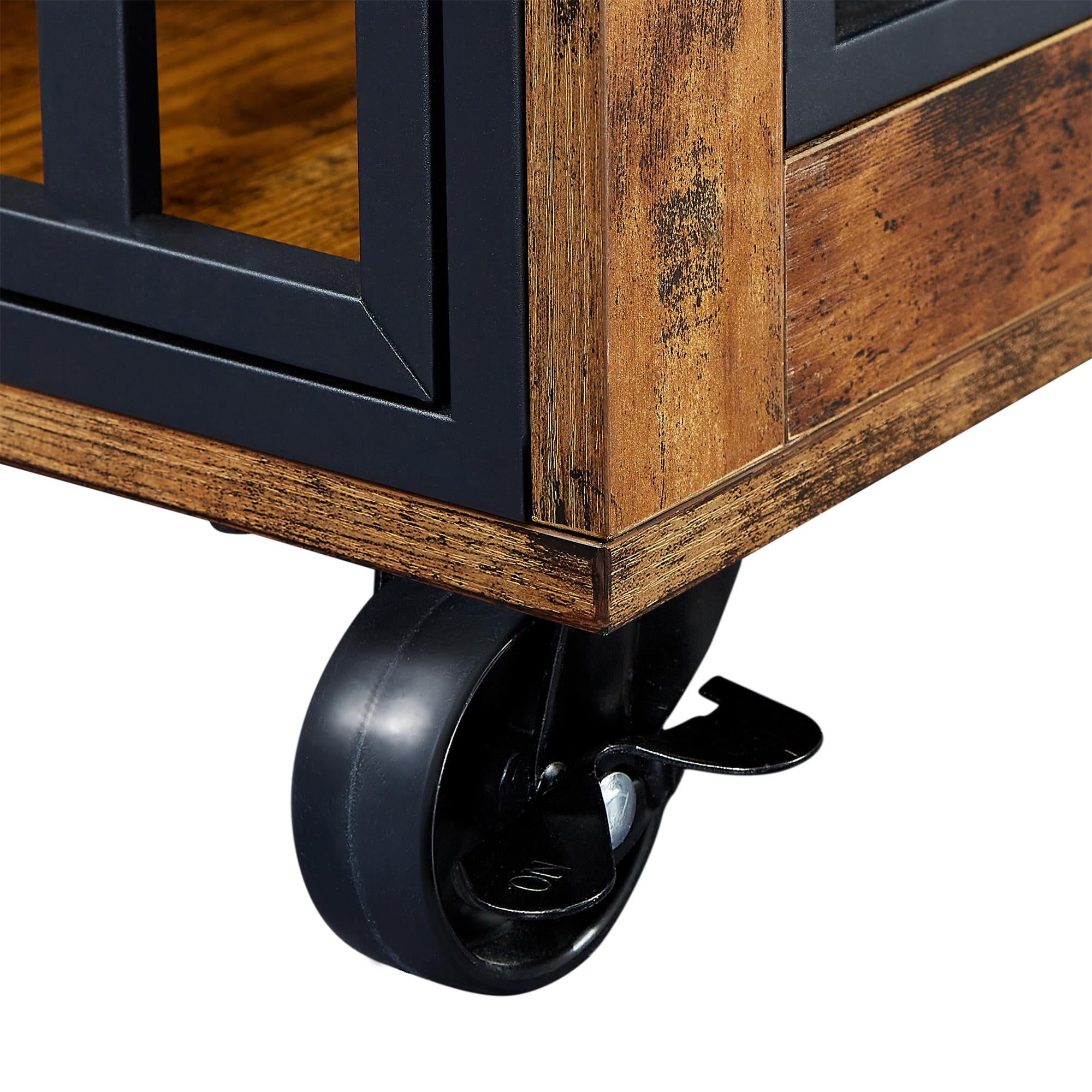 Pefilos 43" Dog Crate Furniture with Wheels, Wood Dog Cages for Medium Dogs, Double Door Dog Kennel, Dog House for Indoor, Brown Pefilos 43" Dog Crate Furniture with Wheels, Wood Dog Cages for Medium Dogs, Double Door Dog Kennel, Dog House for Indoor, Brown
