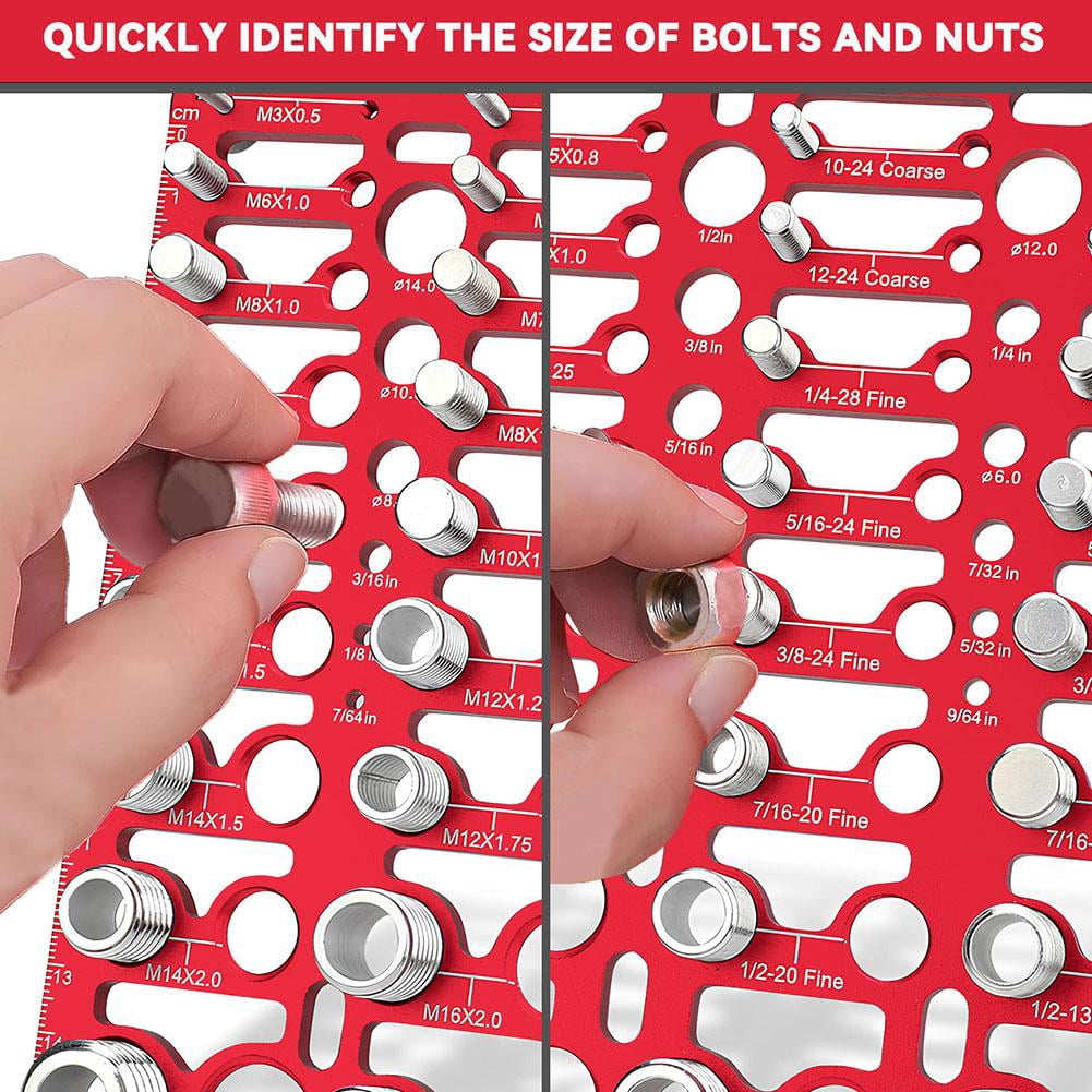 akifronte 14/28/36 Hole Thread Checker, 55 Bolt Size and Thread Gauge, Bolt Thread Identifier 20 Standard & 16 Metric, Nut and Bolt Thread Checker Gauge Wall-Mountable with 19 Drill Bit Gauge