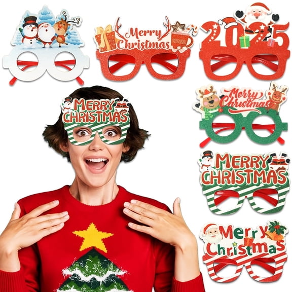 6Pcs Christmas Glasses Christmas Decoration Accessories Eyeglasses for Christmas Parties Holiday