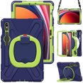 thumbnail image 2 of For Samsung Galaxy Tab S10 Lite/S10 FE/S9 FE 10.9 inch Case, 360 Rotatable Handle Stand, Shoulder Strap, Drop-Proof Design, NavyBlue Lime, 2 of 7