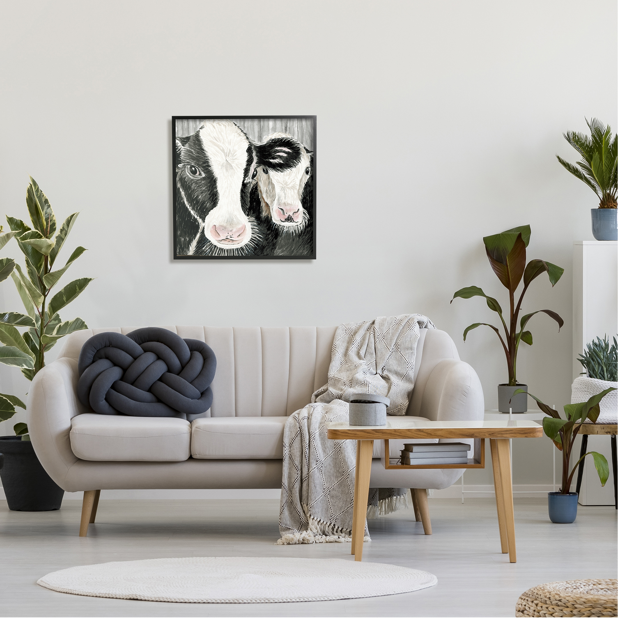 Stupell Two Farm Cows Country Portrait Animals & Insects Painting Black Framed Art Print Wall Art