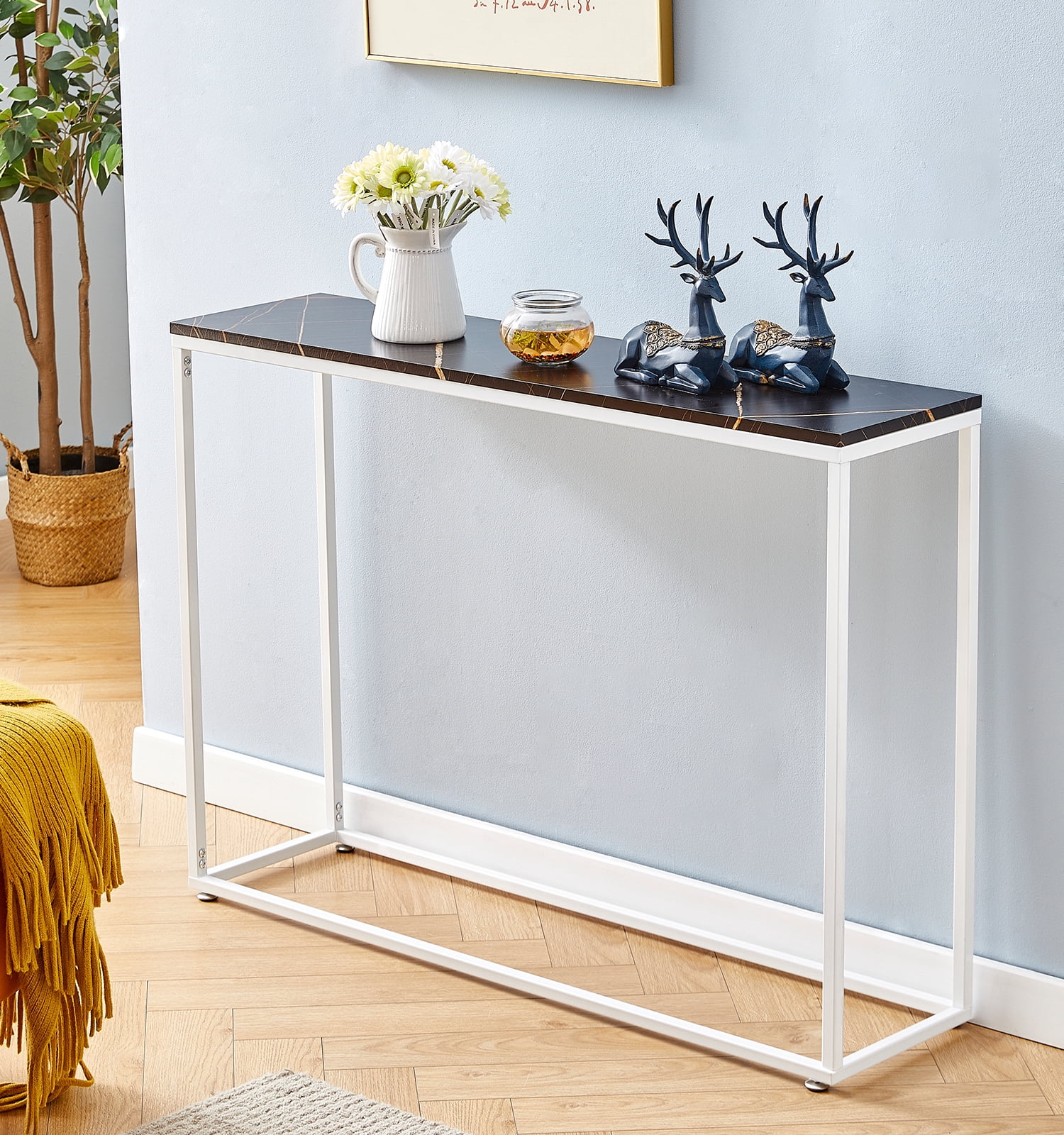 Mxfurhawa Console Table Modern Faux Marble Sofa Tables for Entryway ...