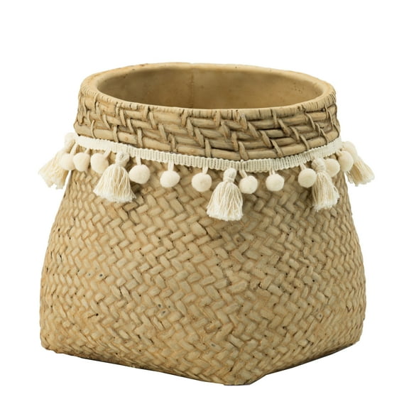 A&B Home Natural and Cream Woven Detail Outdoor Planter with Tassel Trim Medium