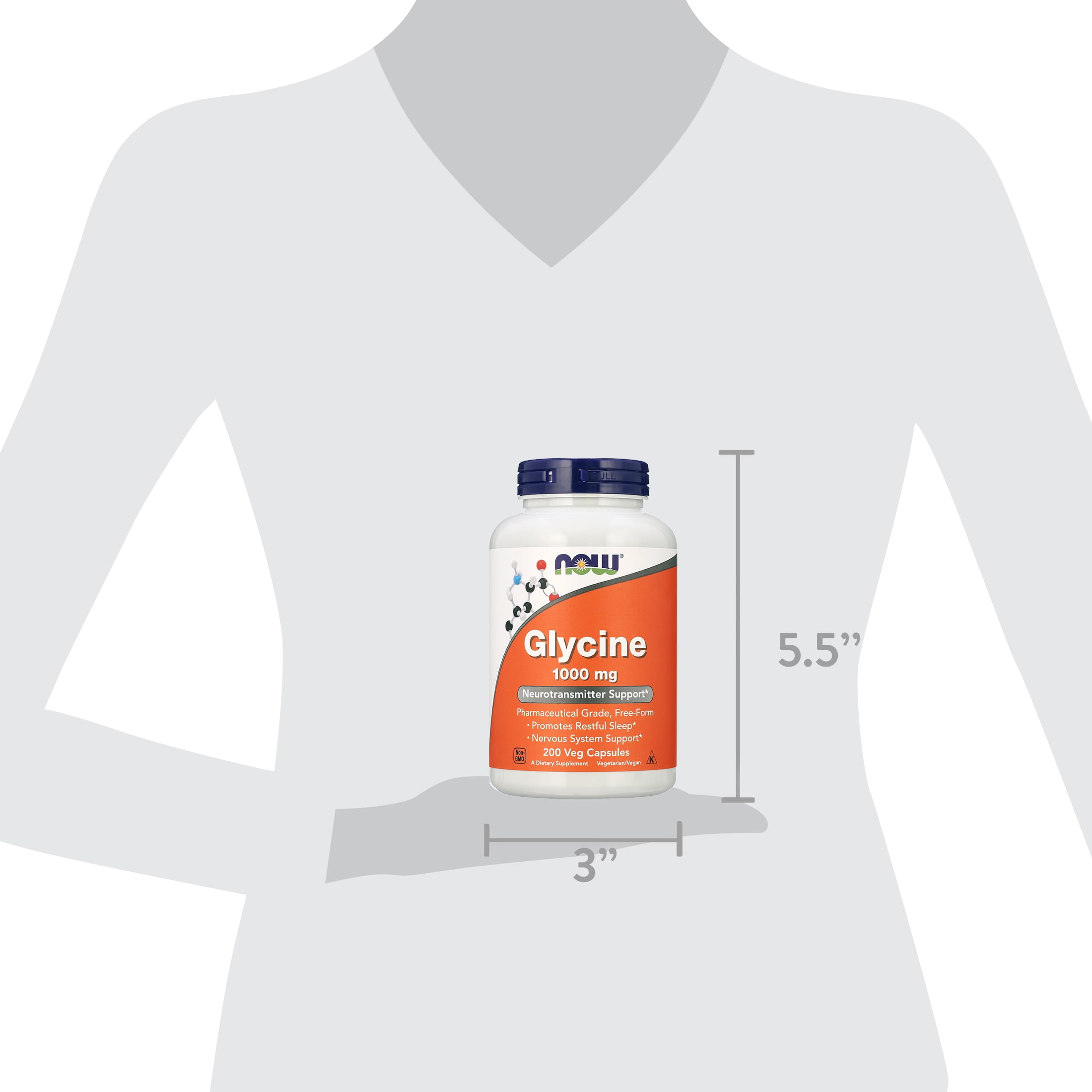 NOW Foods Glycine 1000mg, Free-Form Pharmaceutical Grade, Neurotransmitter Support*, Promotes restful Sleep*, Gluten Free, Vegan, Kosher 200 Vegetarian Capsules