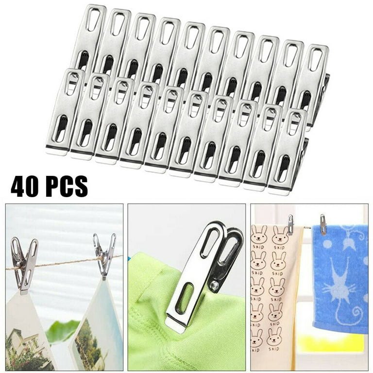 40Pcs Laundry Clips,Washing Line Pegs,Windproof,Hanger Clips for Baby's  Flat Thin Clothes Hangers,Chip Clips,Multi Purpose Clips for Kitchen Food
