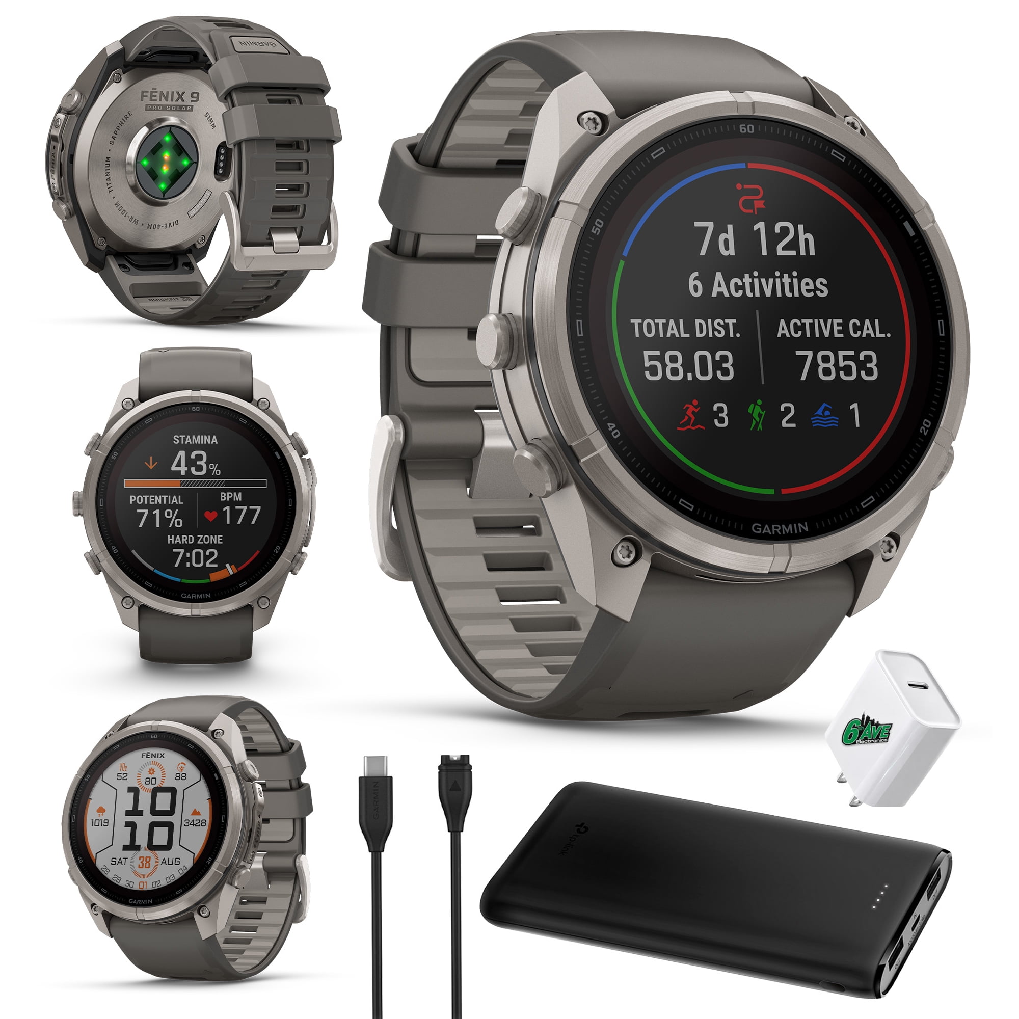 Garmin Fenix 9 Pro Solar 51mm Titanium GPS Smartwatch | Multisport Training, Solar Charging, Health Monitoring | Gray Band Bundle