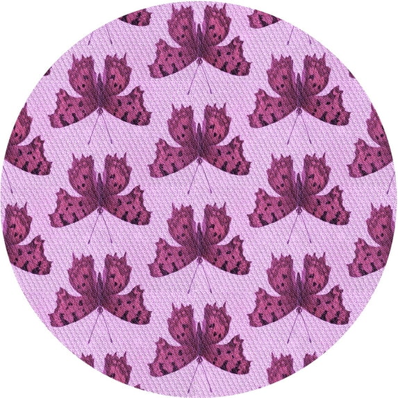 Ahgly Company Machine Washable Indoor Round Transitional Medium Violet Red Pink Area Rugs, 7' Round