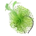 thumbnail image 3 of HuangHuanChen Women's Headpiece Hat Clip Fascinators Hats for Women Tea Party Hats Feather Veil Headband for Wedding Cocktail Dresses Accessories Kentucky Derby Hats for Women Light Green One Size, 3 of 4