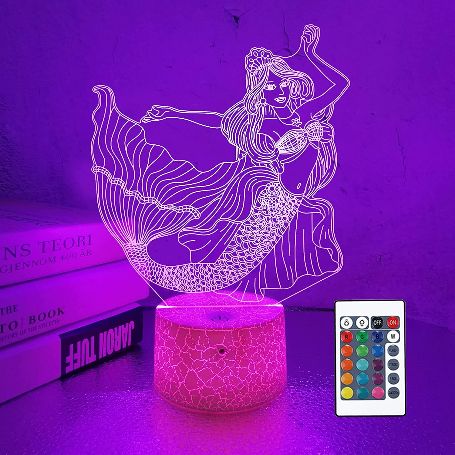Mermaid 3D LED Night Light Table Desk Lamp 7 Colors 3D Optical Illusion Lights 