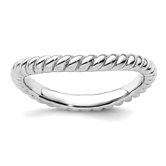 2.25mm 925 Sterling Silver Textured Patterned Stackable Polished Rhodium Plate Wave Ring Size 6 Stackable Ring for Women