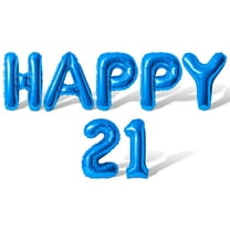 Letter Balloons - HAPPY 21 16" Inch Alphabet Letters Foil Mylar Balloon 21st Birthday Party Banner (Blue)