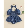 thumbnail image 2 of Bagilaanoe Newborn Baby Girl Summer Rompers Dress Daisy Print Puff Sleeve Bodysuits + Headband 3M 6M 12M 18M Infant Patchwork A-line Dresses, 2 of 7