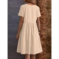 thumbnail image 4 of Women's Cotton Linen T-Shirt Dress, Casual Loose Fit Short Sleeve Midi Dress with Pockets for Summer Apricot S, 4 of 7