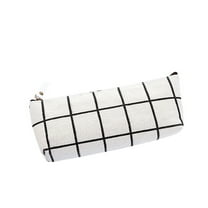 JeashCHAT Plaid Pencil Case Large Capacity Pencil Pouch Pen Bag Stationery Bag, White