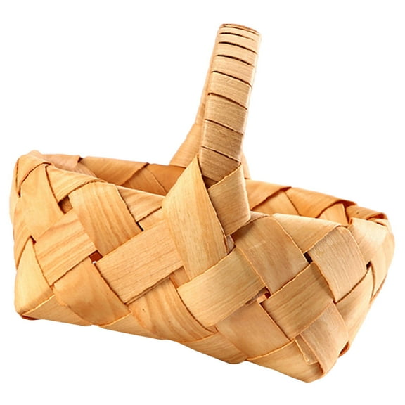 PBPBOX Brown Woven Wooden Basket with Handle for Wedding Picnic Flower Storage