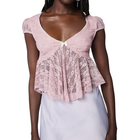 Gupgi Women Basic Lace T-Shirt Summer Sheer V-Neck Babydoll Short Sleeve Tops for Streetwear Aesthetic Grunge Clothes
