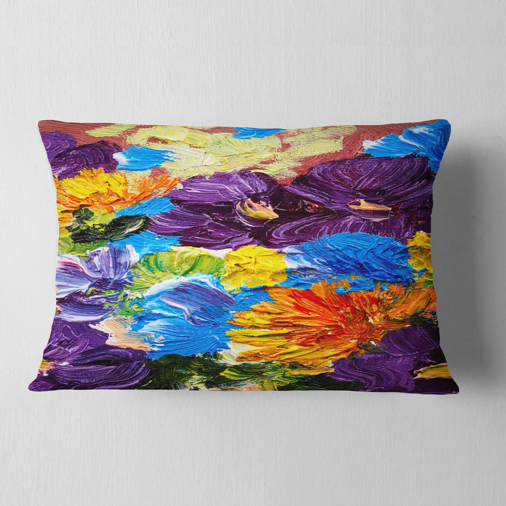 Designart Heavily Textured Abstract Flowers - Abstract Throw Pillow - 12x20
