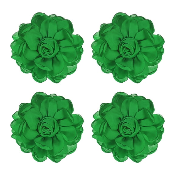 Uxcell 4 Pack Rose Flower Brooches and Pins for Women, Lapel Pins Dainty Satin Fabric Big Camellia Hair Flowers Clips Green