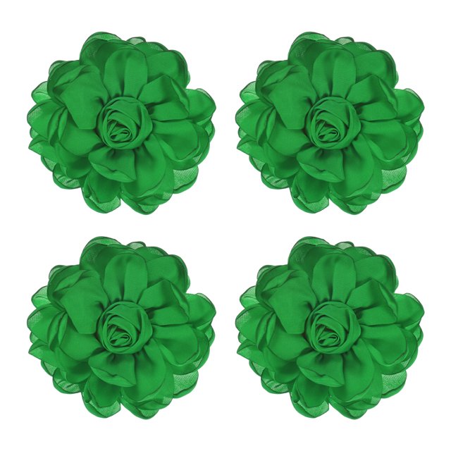Uxcell 4 Paquete de Broches y Pines de Rosa para Mujeres, Pines de Solapa Delicados de Tela de Satén, Grandes Flores de Camelia para el Cabello, Clips Verdes
