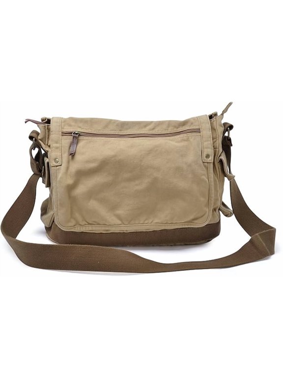 Canvas Messenger Bag Vintage Shoulder Bag Cross Body Men's Satchel, Khaki