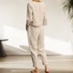 thumbnail image 4 of Ropa de algodón y lino de 2 piezas para mujer corte holgado pierna ancha manga larga ropa diaria FLhrweasw Nuevo, 4 of 7