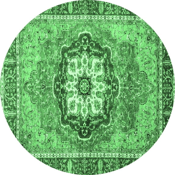 Ahgly Company Indoor Round Abstract Emerald Green Modern Area Rugs, 8' Round