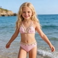 thumbnail image 2 of LPKRT Girls Halter Triangle Bikini Set Kids Two Piece Boho Solid Color Ribbed Swimsuit Outfit Lightweight Breathable Bathing Suit Pink 10-11 Years, 2 of 9