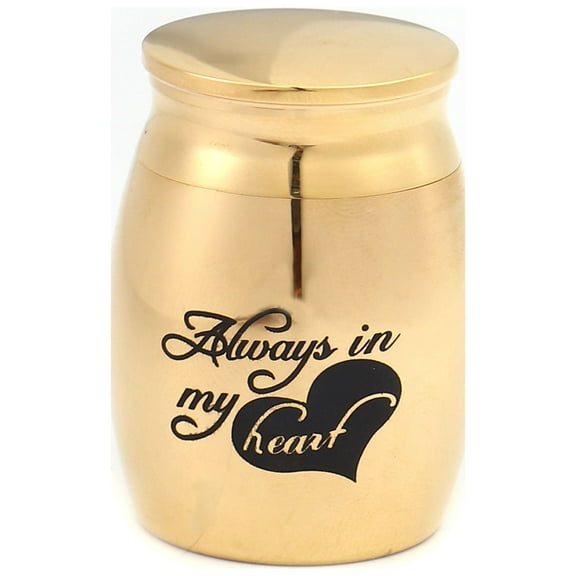 Always in my Heart Cremation Mini Urn, Small Memorial Urn Keepsake for Ashes, Memorial Urn for Pets, Mini Urn for Cremated Ashes, Memorial Keepsake Ashes Urn [Always in my Heart, Gold, No Engraving]