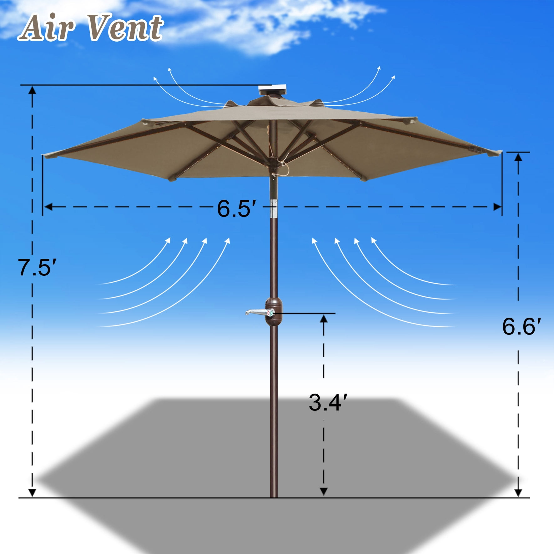 Sunny 6.5ft Outdoor Patio Umbrella LED Lighted Tilt Aluminum Garden Market Balcony Sunshade