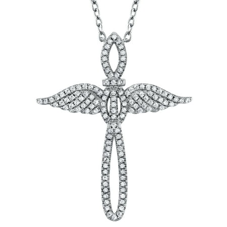 Silver Birthstone Charm Ring Wright Co. Sterling Silver 925 Angel Cross Charm Pendant Sparkling Simulated Diamond adjustable Necklace 16
