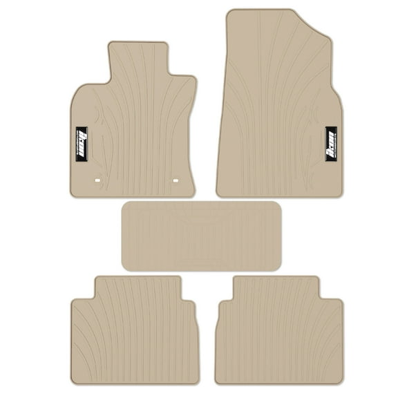 Ikon Motorsports Floor Mats Compatible With 2018-2024 Toyota Camry, Custom Fit Latex Rubber Heavy Duty All Weather Car Front Rear Carpets Liner 5PC Beige