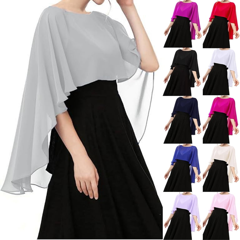 Veting Women's Chiffon Shawl Wrap, Lightweight Sheer Soft Cape Cover Up, Dressy Shawls for Bridesmaid Wedding Evening Dress Formal Party Events,White